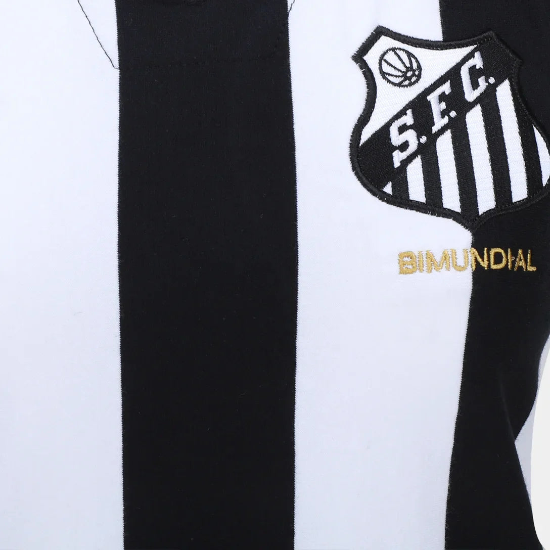 Camisa Santos 1963 Listrada Retrômania Feminina - Preto+Branco